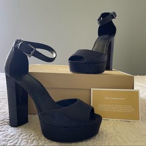 Michael Kors Paloma Platform Black Glitter Heels